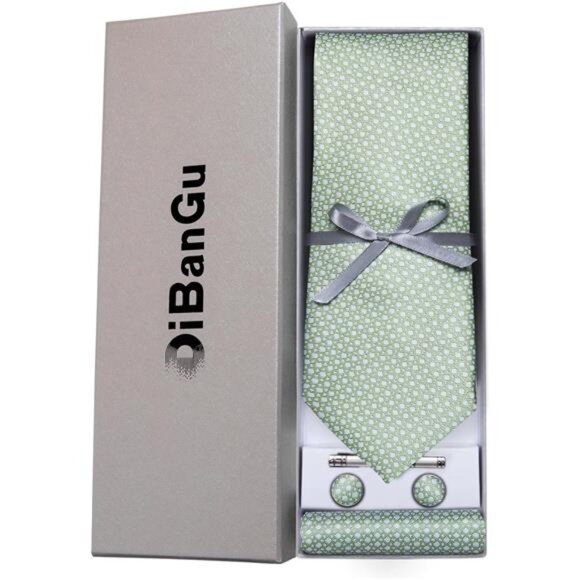 Plaid Tie Men's Silk Tie & Pocket Square Cufflinks Tie Clip Set Wedding Business - Picture 2 of 7